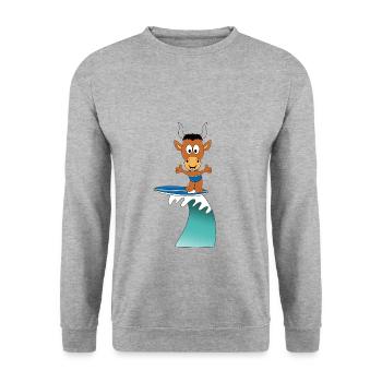 WELLENREITER - SURFER - STIER - BULLE - RIND - Unisex Pullover - Weißgrau meliert - Vorne - Alina (178cm) & Michal (187cm)