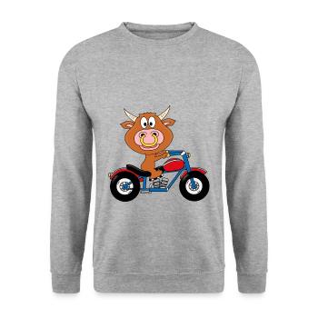 BULLE - STIER - KUH - RIND - MOTORRAD - BIKER - Unisex Pullover - Weißgrau meliert - Vorne - Alina (178cm) & Michal (187cm)