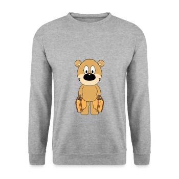 TEDDYBÄR - BÄR - TEDDY - KOFFER - REISE - URLAUB - Unisex Pullover - Weißgrau meliert - Vorne - Alina (178cm) & Michal (187cm)