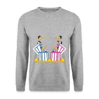 PINGUINE - URLAUB - STRANDKORB - MEER - SOMMER - Unisex Pullover - Weißgrau meliert - Vorne - Alina (178cm) & Michal (187cm)