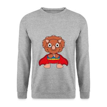 SUPERHELD - DINO - DINOSAURIER - KINDER - BABYS - Unisex Pullover - Weißgrau meliert - Vorne - Alina (178cm) & Michal (187cm)