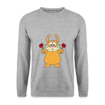 ROSEN - BLUMEN - HASE - TIER - LIEBE - LOVE - Unisex Pullover - Weißgrau meliert - Vorne - Alina (178cm) & Michal (187cm)