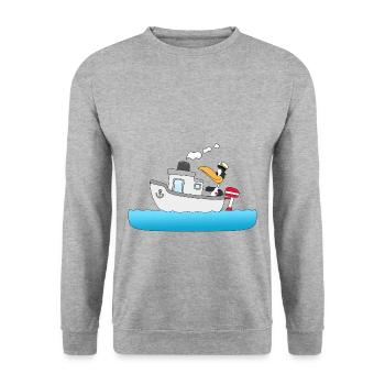 KAPITÄN - BOOT - SCHIFF - PINGUIN - MEER - Unisex Pullover - Weißgrau meliert - Vorne - Alina (178cm) & Michal (187cm)