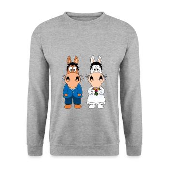 PFERDE - PONYS - HOCHZEIT - HEIRATEN - LIEBE - Unisex Pullover - Weißgrau meliert - Vorne - Alina (178cm) & Michal (187cm)