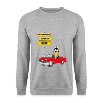 DIE SCHÖNSTEN WEGE FÜHREN ZUM MEER - PINGUIN - Unisex Pullover - Weißgrau meliert - Vorne - Alina (178cm) & Michal (187cm)