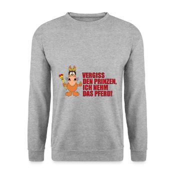VERGISS DEN PRINZEN, ICH NEHM DAS PFERD! - Unisex Pullover - Weißgrau meliert - Vorne - Alina (178cm) & Michal (187cm)