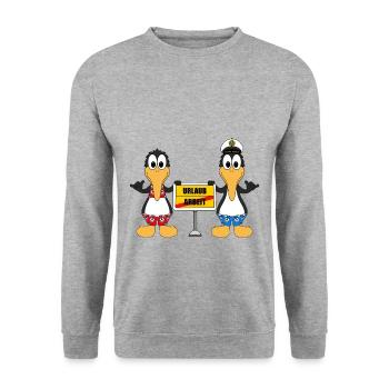 PINGUINE - URLAUB - SHAKA - LUSTIGE VÖGEL - Unisex Pullover - Weißgrau meliert - Vorne - Alina (178cm) & Michal (187cm)