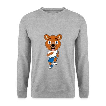 SPORT - LAUFEN - JOGGEN - FITNESS - BÄR - TEDDY - Unisex Pullover - Weißgrau meliert - Vorne - Alina (178cm) & Michal (187cm)