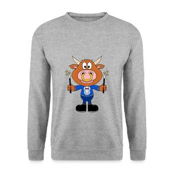 ZAUBERN - ZAUBERSTÄBE - KUH - BULL - RIND - STIER - Unisex Pullover - Weißgrau meliert - Vorne - Alina (178cm) & Michal (187cm)