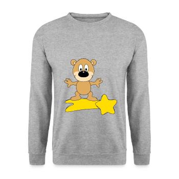 STERNSCHNUPPE - SURFER - TEDDY - BÄR - TEDDYBÄR - Unisex Pullover - Weißgrau meliert - Vorne - Alina (178cm) & Michal (187cm)