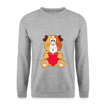 LIEBE - HERZ - MEERSCHWEINCHEN - TIER - VERLIEBT - Unisex Pullover - Weißgrau meliert - Vorne - Alina (178cm) & Michal (187cm)