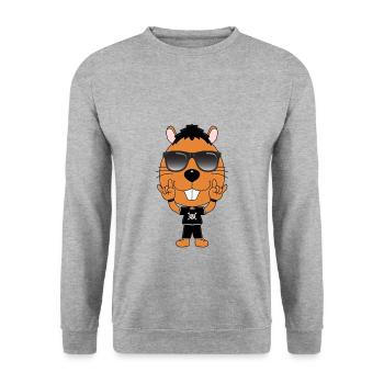 BIBER - OTTER - MARDER - MUSIKER - HEAVY METAL - Unisex Pullover - Weißgrau meliert - Vorne - Alina (178cm) & Michal (187cm)