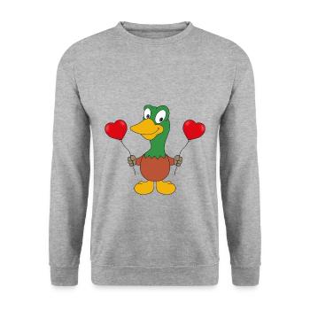 LUFTBALLONS - HERZEN - ENTE - TIERISCH - VERLIEBT - Unisex Pullover - Weißgrau meliert - Vorne - Alina (178cm) & Michal (187cm)