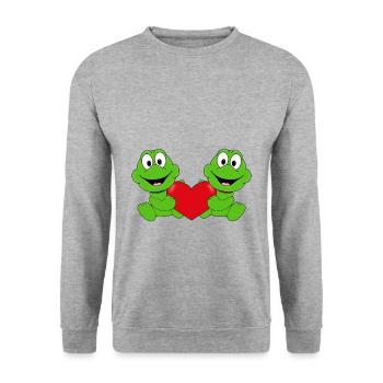 HERZ - LIEBE - FRÖSCHE - TIERE - Unisex Pullover - Weißgrau meliert - Vorne - Alina (178cm) & Michal (187cm)
