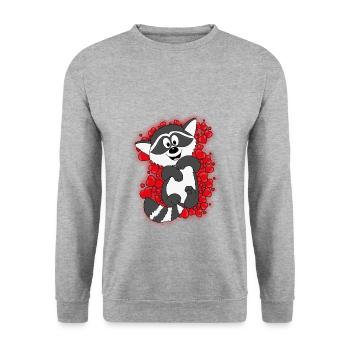 WASCHBÄR - TIER - HERZEN - LIEBE - VERLIEBT - Unisex Pullover - Weißgrau meliert - Vorne - Alina (178cm) & Michal (187cm)