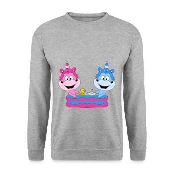 EINHÖRNER - POOL - PLANSCHBECKEN - SOMMER - KINDER - Unisex Pullover - Weißgrau meliert - Vorne - Alina (178cm) & Michal (187cm)