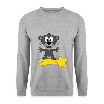 STERNSCHNUPPE - PANTHER - TIER - KIND - BABY - Unisex Pullover - Weißgrau meliert - Vorne - Alina (178cm) & Michal (187cm)