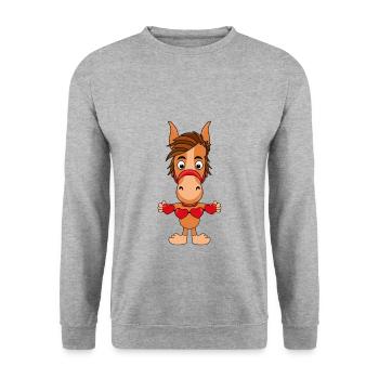PFERD - PONY - HERZEN - LIEBE - LOVE - TIER - Unisex Pullover - Weißgrau meliert - Vorne - Alina (178cm) & Michal (187cm)