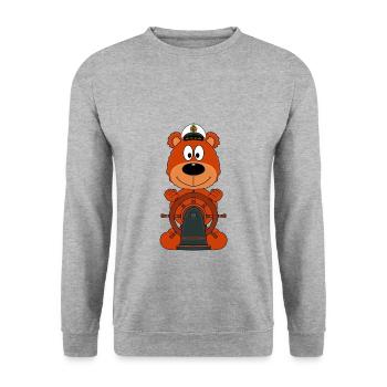BOOT - SCHIFF - KAPITÄN - BEAR - TEDDYBÄR - TEDDY - Unisex Pullover - Weißgrau meliert - Vorne - Alina (178cm) & Michal (187cm)