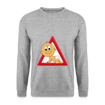 ACHTUNG BABY - BABYS - KIND - MAMA - PAPA - Unisex Pullover - Weißgrau meliert - Vorne - Alina (178cm) & Michal (187cm)