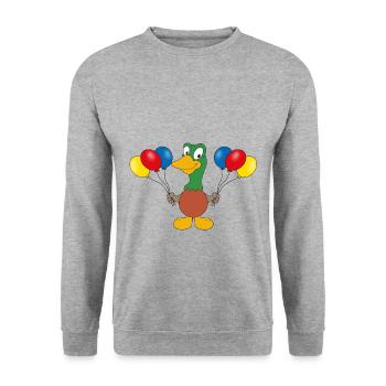 ENTE - LUFTBALLONS - GEBURTSTAG - VOGEL - TIER - Unisex Pullover - Weißgrau meliert - Vorne - Alina (178cm) & Michal (187cm)