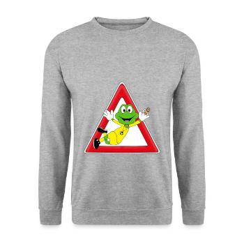 ACHTUNG FLIEGENFÄNGER - FROSCH - FLIEGE - TIERE - Unisex Pullover - Weißgrau meliert - Vorne - Alina (178cm) & Michal (187cm)