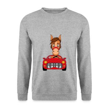 AUTO - CABRIO - PONY - PFERD - TIER - TIERISCH - Unisex Pullover - Weißgrau meliert - Vorne - Alina (178cm) & Michal (187cm)