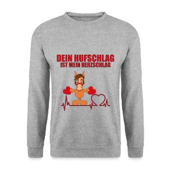 DEIN HUFSCHLAG IST MEIN HERZSCHLAG - PFERD - PONY - Unisex Pullover - Weißgrau meliert - Vorne - Alina (178cm) & Michal (187cm)
