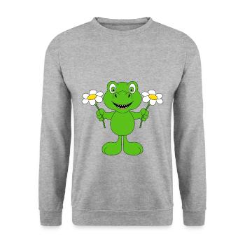 BLUMEN - DINO - DINOSAURIER - KINDER - BABYS - Unisex Pullover - Weißgrau meliert - Vorne - Alina (178cm) & Michal (187cm)