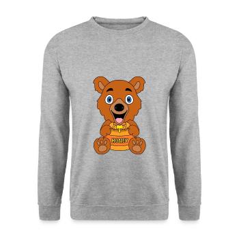 HONIG - TEDDYBÄR - BÄR - TEDDY - KINDER - BABY - Unisex Pullover - Weißgrau meliert - Vorne - Alina (178cm) & Michal (187cm)