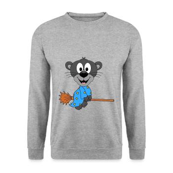 HEXENBESEN - FLIEGEN - HEXE - PANTER - TIER - Unisex Pullover - Weißgrau meliert - Vorne - Alina (178cm) & Michal (187cm)