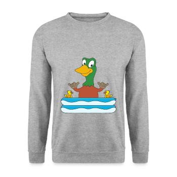 ENTE - POOL - PLANSCHBECKEN - SOMMER - SHAKA - FUN - Unisex Pullover - Weißgrau meliert - Vorne - Alina (178cm) & Michal (187cm)