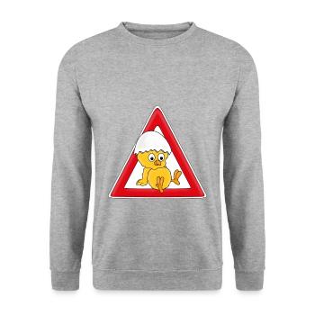 ACHTUNG KÜKEN - VOGELBABY - BABY - EI - NACHWUCHS - Unisex Pullover - Weißgrau meliert - Vorne - Alina (178cm) & Michal (187cm)