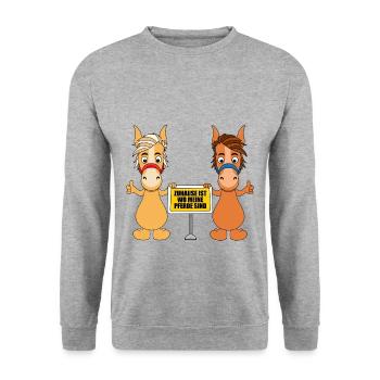 ZUHAUSE IST WO MEINE PFERDE SIND - Unisex Pullover - Weißgrau meliert - Vorne - Alina (178cm) & Michal (187cm)