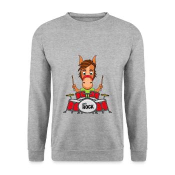 MUSIKER - SCHLAGZEUG - PFERD - PONY - TROMMLER - Unisex Pullover - Weißgrau meliert - Vorne - Alina (178cm) & Michal (187cm)