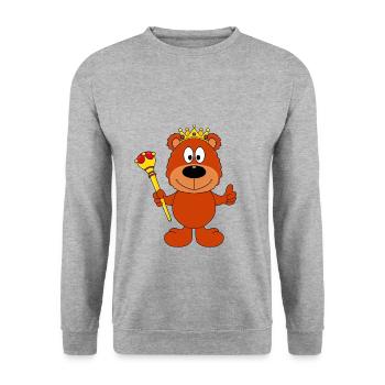 TEDDYBÄR - BÄR - TEDDY - KÖNIG - TIERISCH - GUT - Unisex Pullover - Weißgrau meliert - Vorne - Alina (178cm) & Michal (187cm)