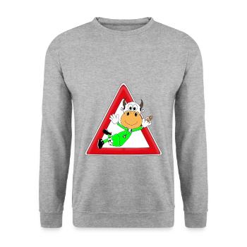 FUßBALL - TORWART - KUH - FLIEGENFÄNGER - SPORT - Unisex Pullover - Weißgrau meliert - Vorne - Alina (178cm) & Michal (187cm)