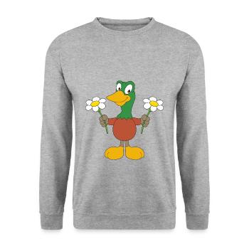 ENTE - BLUMEN - TIER - VOGEL - KINDER - BABY - Unisex Pullover - Weißgrau meliert - Vorne - Alina (178cm) & Michal (187cm)