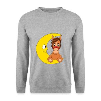 MOND - PFERD - PONY - TIER - KINDER - BABYS - Unisex Pullover - Weißgrau meliert - Vorne - Alina (178cm) & Michal (187cm)