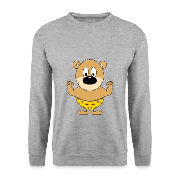 FIT - FITNESS - STARK - SPORT - TEDDY - BÄR - Unisex Pullover - Weißgrau meliert - Vorne - Alina (178cm) & Michal (187cm)