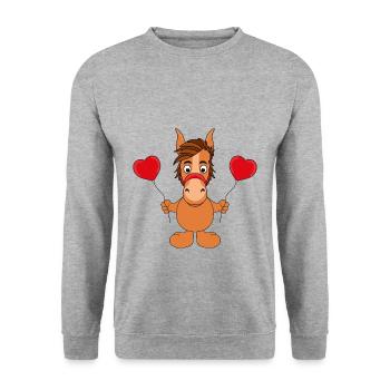 LUFTBALLONS - HERZCHEN - LIEBE - PFERD - PONY - Unisex Pullover - Weißgrau meliert - Vorne - Alina (178cm) & Michal (187cm)