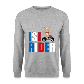 ISI RIDER - MOTORRAD - PFERD - Unisex Pullover - Weißgrau meliert - Vorne - Alina (178cm) & Michal (187cm)