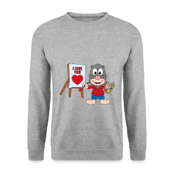 MAULWURF - MALER - MALEN - I LOVE YOU - Unisex Pullover - Weißgrau meliert - Vorne - Alina (178cm) & Michal (187cm)