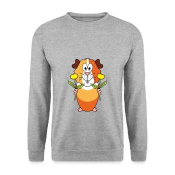 BLUMEN - MEERSCHWEINCHEN - TIER - LIEBE - Unisex Pullover - Weißgrau meliert - Vorne - Alina (178cm) & Michal (187cm)