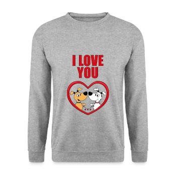 I LOVE YOU - HUNDE - Unisex Pullover - Weißgrau meliert - Vorne - Alina (178cm) & Michal (187cm)