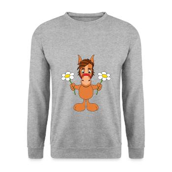BLUMEN - PFERD - PONY - Unisex Pullover - Weißgrau meliert - Vorne - Alina (178cm) & Michal (187cm)