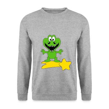 KROKODIL - STERNSCHNUPPE - Unisex Pullover - Weißgrau meliert - Vorne - Alina (178cm) & Michal (187cm)