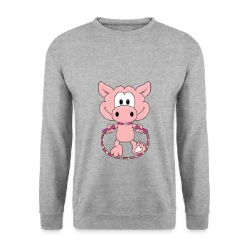 SCHWEIN - SPRINGSEIL - Unisex Pullover - Weißgrau meliert - Vorne - Alina (178cm) & Michal (187cm)