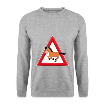 ACHTUNG PFERD - Unisex Pullover - Weißgrau meliert - Vorne - Alina (178cm) & Michal (187cm)