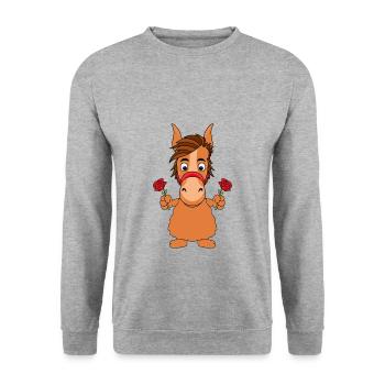 BLUMEN - PFERD - PONY - Unisex Pullover - Weißgrau meliert - Vorne - Alina (178cm) & Michal (187cm)